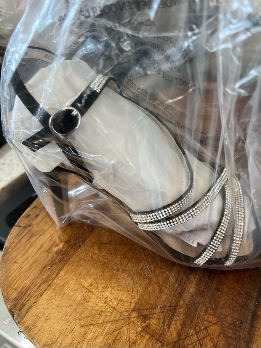 NIB David's Bridal Preston Black Rhinestone Heeled Sandals - Size 10